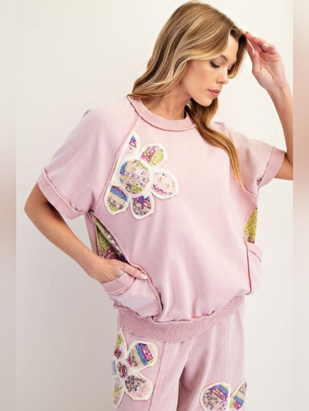 NWT Easel Purple Floral Patchwork Sweatshirt